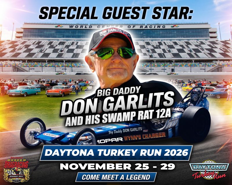 Don Garlits and his Swamp Rat 12A at the Daytona Turkey Run